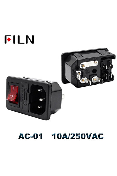 Choice10 مقبس كهربائي AC-01 IEC320 C14 ثلاثي الأقطاب مع مؤشر LED أحمر، 250 فو...