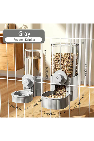 Choice Gray 1.2L Automatic Pet Feeder Cage Hanging Bowl，Suitable for Small Pu...