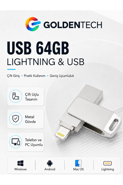 Golden Tech 64 GB OTG Flash Bellek Iphone - Pc Uyumlu Otg Flash Usb Data Bellek