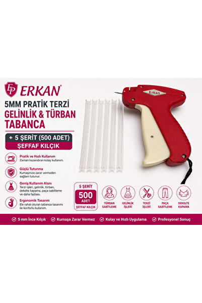 ERKAN 5 MM TÜRBAN GELİNLİK TABANCASI + 500 ADET HEDİYE ŞEFFAF KILÇIK