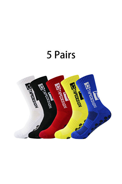 Choice TC-5-Blue-mixed 5 Pairs New Mid-barrel Football Socks Anti-slip Silico...