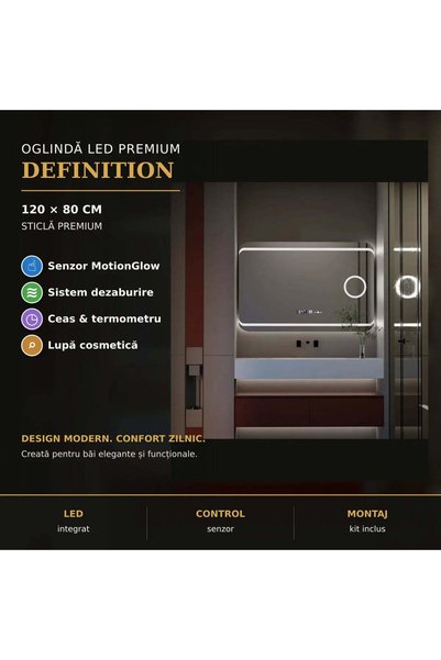 Marcello Ορθογώνιος καθρέφτης LED, 120x80cm, MotionGlow Marcello Definition, ...