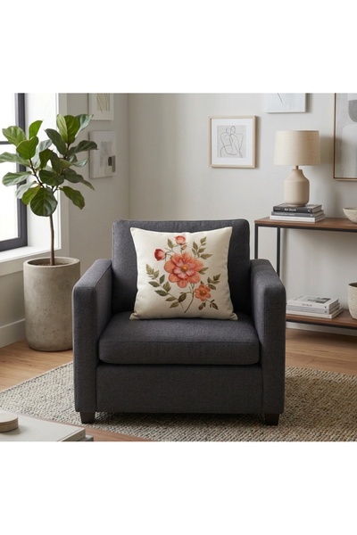 MİNOZA Digital Printed Punch Embroidery Patterned Decorative Throw Pillow Cover