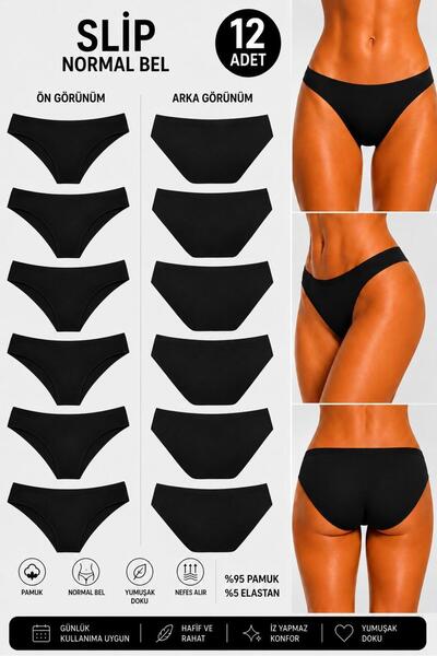Ka Art Gallery 12-Pack Sli̇p. Premium Cotton Basic Normal Waist Panties. Black