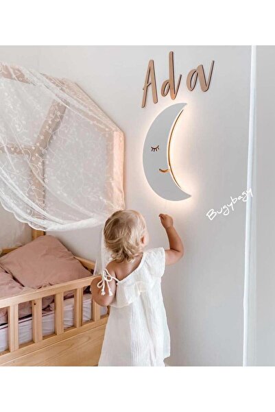 BugyBagy - 40x25cm Ebadında 1 Adet Beyaz Gülen Aydede Dekoratif Ahşap Duvar A...