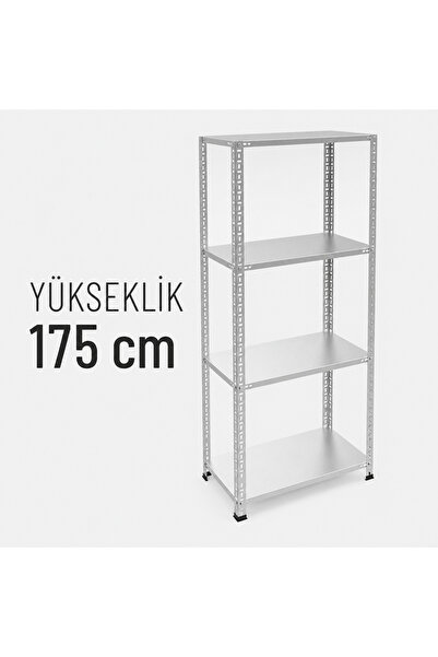RafBurada 4 Katlı Galvaniz Çelik Raf H:175 cm - Depo, Arşiv, Kiler, Dosya, Market Rafı 43x75 cm-175 cm-0.70 mm