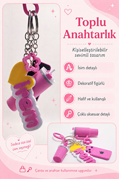 Tovo Craft Kişiye Özel İsimli Toplu Anahtarlık Çoklu Aksesuarlı Dekoratif Çan...