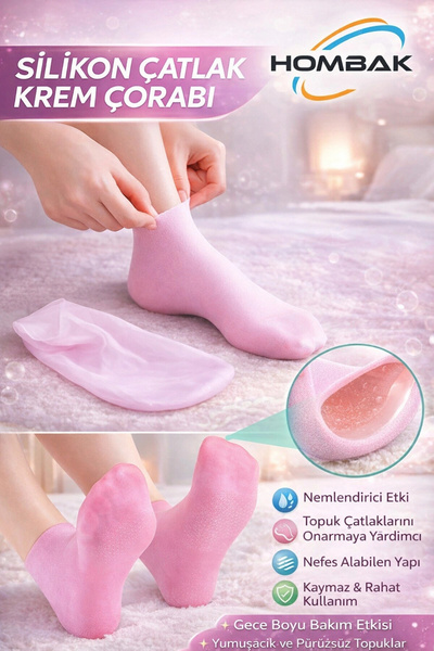 Hombak Silikon Çatlak Krem Çorabı Topuk Nemlendirici Jel Çorap Kaymaz Bakım Ç...
