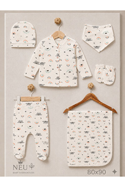 NEU KIDS 100% Cotton Rainbow Patterned Hospital Discharge Set of 6 for Newborns