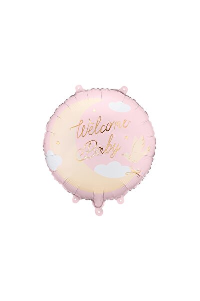 PARTY DECO SP. ZO.O.SP.K. Balon din folie roz rotund „Welcome Baby” – 45 cm