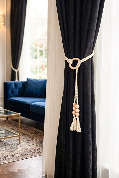 Kuzeylina Χειροποίητη Ξύλινη Κουρτινόκρεμα Πολυτελείας με Δαχτυλίδια και Χάντ...