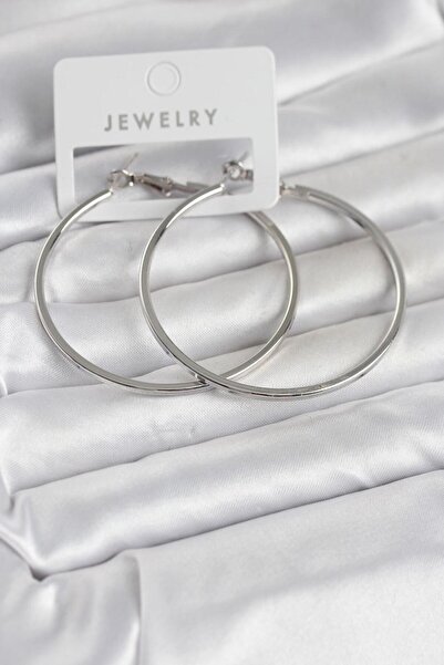 Clariss Silver Color Brass Cornered Edge Hoop 54 mm Women's Earrings