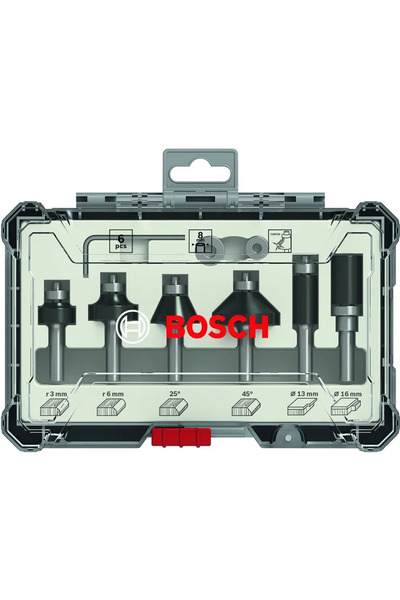 Bosch Set de 6 freze pentru router, pentru tăiere și cantuire, 8mm