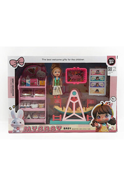 Leno Kids Supermarket Play Set With Mini Doll, Shopping Basket, Food Stall & ...