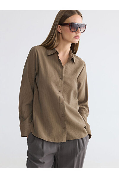 LC Waikiki Peak New Season Brown Textured Women's Shirt