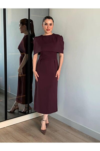 mafdress Kadın Mürdüm Pelerin Elbise