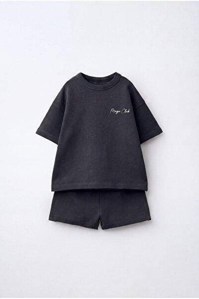 Magu Unisex Çocuk Pamuklu Antrasit Club T-shirt Şort Takım