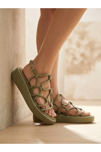 EPTC Γυναικεία σανδάλια από γνήσιο δέρμα Χακί Πράσινο Άνετη Μαλακή Σόλα Καθημ...