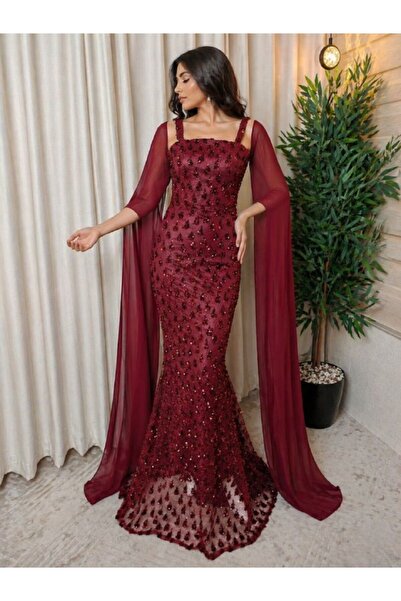 LATENA فستان دانتيل سهره عنابي