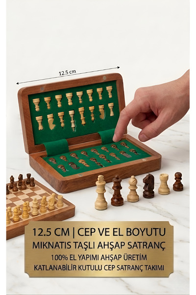 Wolawood El Yapımı 12.5 Cm Rosewood Maple Doğal Ahşap Satranç Seti Katlanır M...