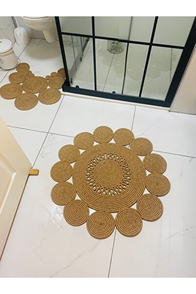SHLM TEKSTİL 90x90 Jüt Banyo Paspas, Klozet Önü Paspası, Hediyelik, Çeyizlik,...
