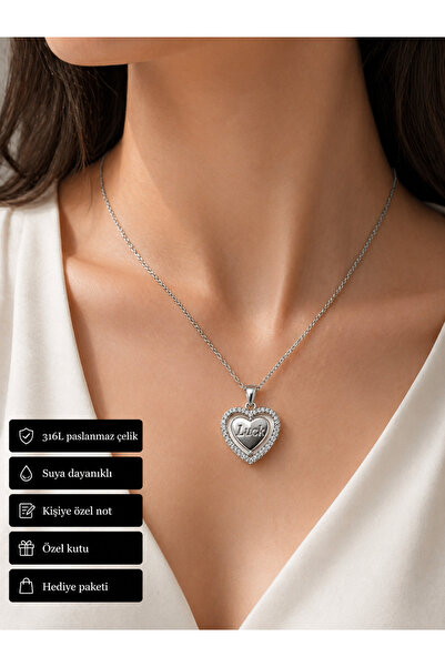 HER ŞEY NOTA www.herseynota.com Heart Detailed Luck Written Women's Necklace ...