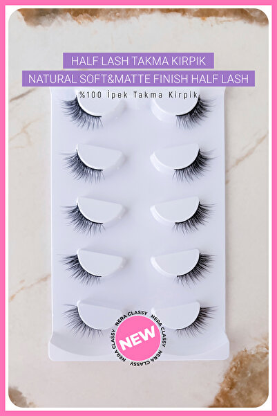 Nera Classy Half Lash, Takma Kirpik - 5'li Set %100 İpek Takma Kirpik, Natura...