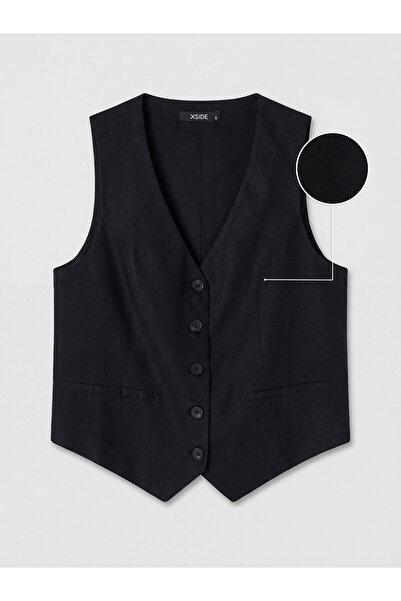 LC Waikiki V Neck Linen Blend Women's Classic Waistcoat
