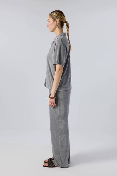 İpekçi Otantik Terry Flow Modal Lace-Up Women's Trousers Dark Gray