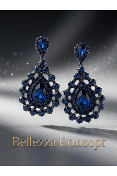 Bellezza Concept Blue Stone Large Evening Dress Earrings – Stylish and Elegan...