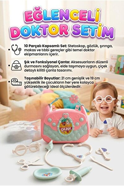Tıfıl Toys Küçük Doktorlar! 10 Parça Doktor Alet ve Ekipmanlı Taşınabilir Şık...