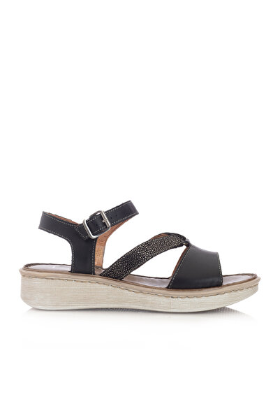 UrbanShoes Sandale cu talpă joasă damă, din piele naturală, Leofex - 159 Negr...