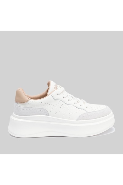 UrbanShoes Sneakers damă din piele naturală - 4430 Crem Gri Box Velur