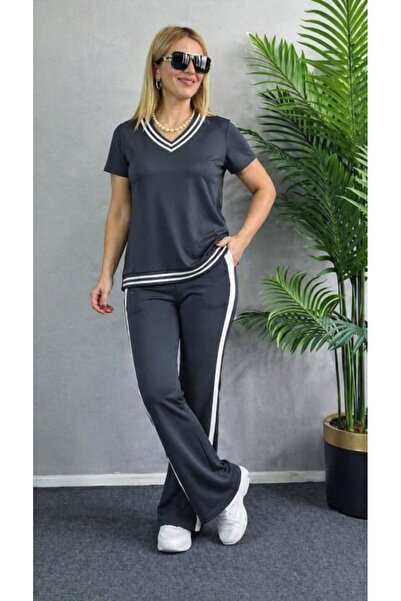 JANES Γυναικείο κοντομάνικο σετ με λαιμόκοψη V Βισκόζη με δύο κλωστές, μπλούζ...