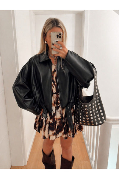 Ekim Store Δερμάτινο μπουφάν με ζώνη