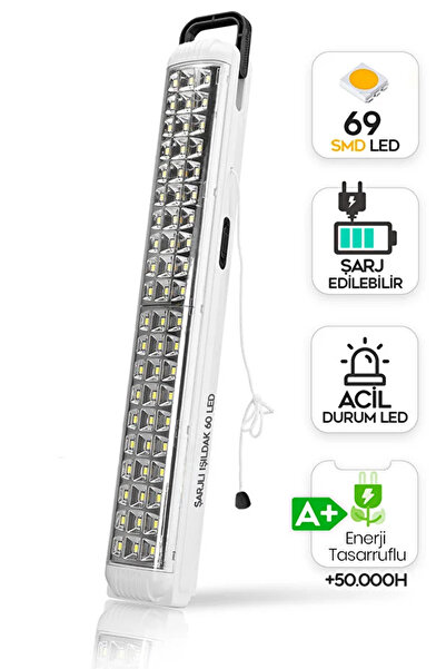 AYACO 69 LED Şarjlı İpli Işıldak Çekmeli Acil Durum Kamp Lambası Powerlı Fene...