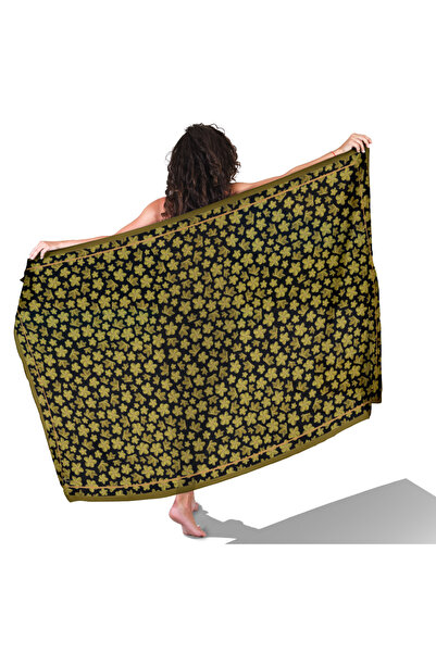 tuaipek Petal Mist Haki̇ Patterned Non-See-Through Satin Pareo