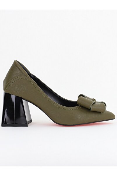 Nicoletta Pantofi Damă cu Toc din Piele Ecologică cu fundiță verde kaki mat (BS2000D2409806)