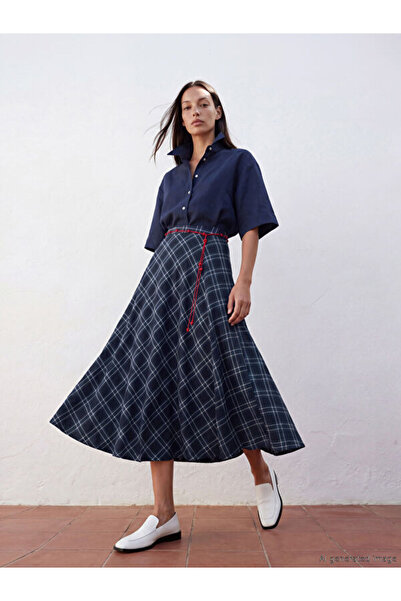 LC Waikiki Plaid Flared Skirt with Elastic Waist
