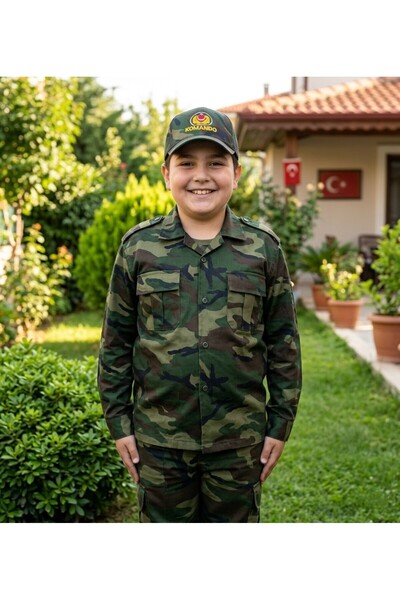 Zee Komando Asker Çocuk Şapkası Türk Bayrak Detaylı 6-12 Yaş