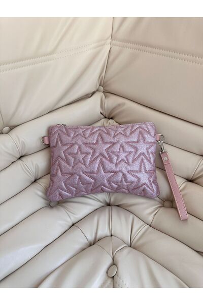 minebag Ραμμένη τσάντα Clutch Star γυναικεία, ασημί ροζ