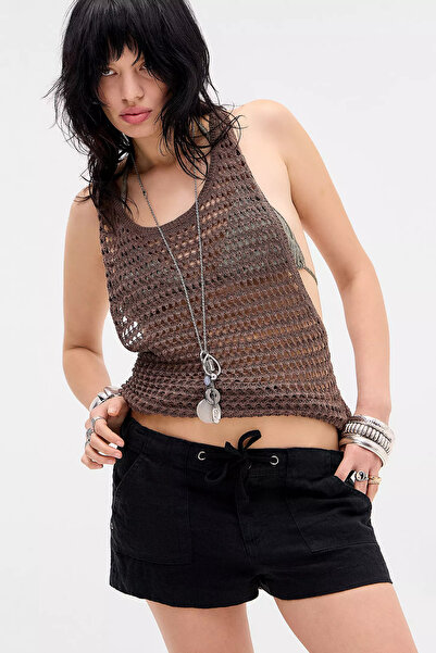 Messy Girls Γυναικείο 100% λινό σορτς με ρυθμιζόμενο χαμηλόμεσο κορδόνι, καλο...