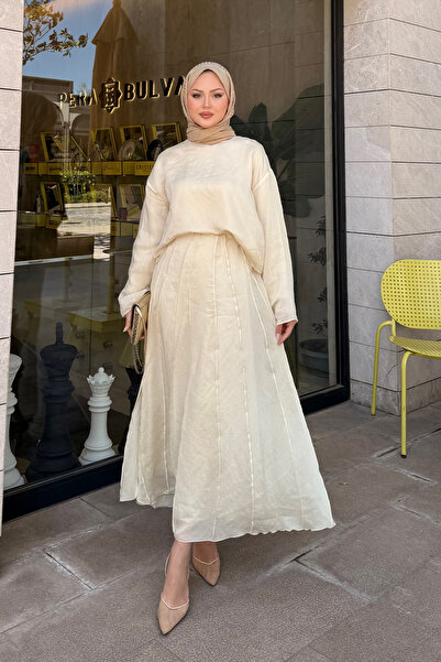 LOCCO Γυναικείο Σετ Δύο Τεμαχίων με Αυτοσχεδιασμένο Μοτίβο σε Μπεζ