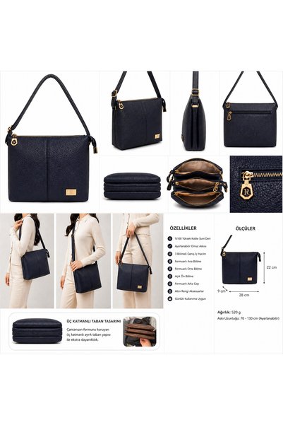 CanEs Aksesuar Soft Multi-Compartment Washed Leather Shoulder Bag