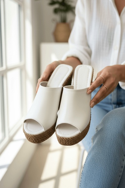 DİVOLYA Rabeka Λευκές Γόβες με Φιλέτο (10 εκ. Ύψος Γόβας) Παντόφλες καθημεριν...