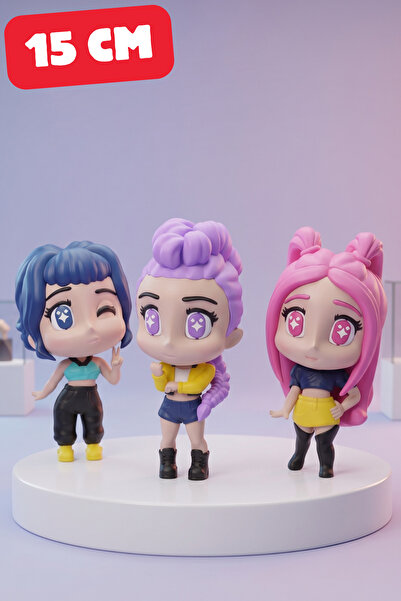 Genç 3D Chibi Kpop Demon Hunters - 3'lü Figür Seti - 15cm Koleksiyonluk Heykel