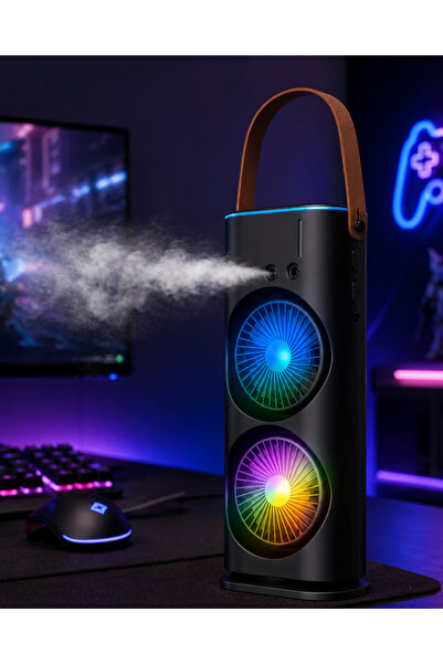 Genel Markalar RGB Işıklı Spreyli Masa Fanı Çift Motorlu Güçlü Üflemeli Taşın...