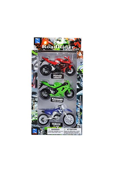 New Ray Set 3 motociclete metalice, New Ray, Honda, Kawasaki, Yamaha, 1:18