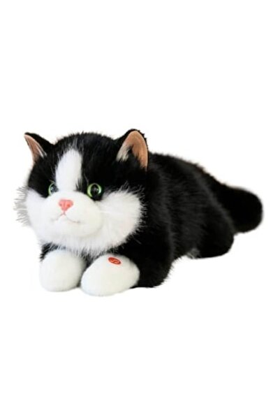 MASHASHOP Pisică de pluș realistă, care miaună, Negru/Alb, 45 cm
