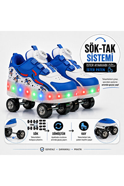 Nisanur Shoes PATENLİ IŞIKLI ORTOPEDİK SPOR AYAKKABISI 4 TEKERLEKLİ PATEN (ON...